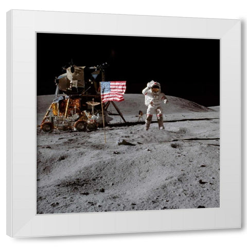 Moonwalk, Apollo 16, 1972 White Modern Wood Framed Art Print by NASA