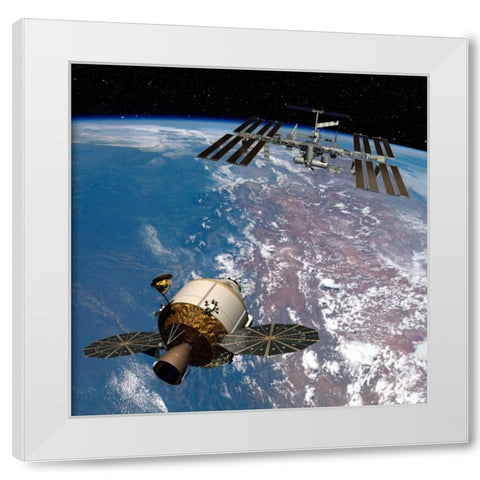 Orion Docking at the International Space Station, Project Constellation White Modern Wood Framed Art Print by NASA