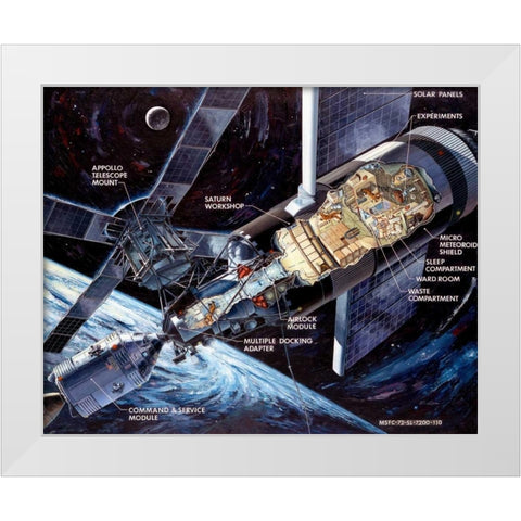 Skylab: Cutaway illustration, 1972 White Modern Wood Framed Art Print by NASA