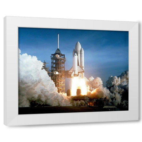 Launch of the First Flight of Space Shuttle Columbia, 1981 White Modern Wood Framed Art Print by NASA