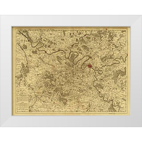 Paris, France, 1711 - Tea Stained White Modern Wood Framed Art Print by De Lisle, Guillaume