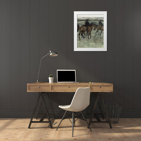 Race Horses (center) White Modern Wood Framed Art Print by Degas, Edgar