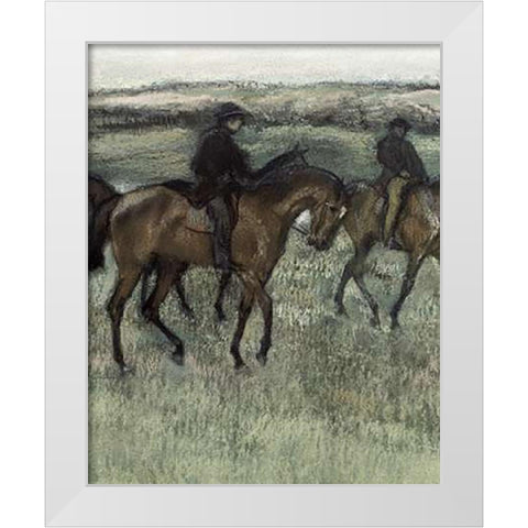 Race Horses (center) White Modern Wood Framed Art Print by Degas, Edgar