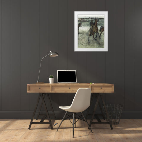 Race Horses (right) White Modern Wood Framed Art Print by Degas, Edgar