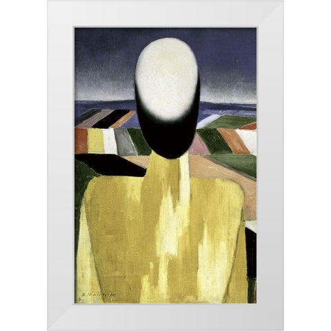 Two Farmers (left) White Modern Wood Framed Art Print by Malevich, Kazimir