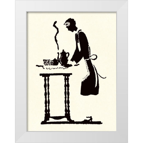 Maid Prepares Hot and Steaming Coffee White Modern Wood Framed Art Print by Parrish, Maxfield