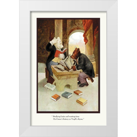Teddy Roosevelts Bears: Teddy B and Teddy G Studying Latin White Modern Wood Framed Art Print by Culver, R.K.