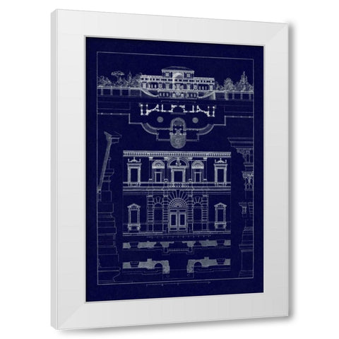 Villa Sacchetti, Villa Papa Giulio at Rome (Blueprint) White Modern Wood Framed Art Print by Buhlmann, J.