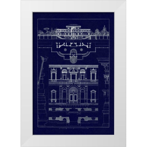 Villa Sacchetti, Villa Papa Giulio at Rome (Blueprint) White Modern Wood Framed Art Print by Buhlmann, J.