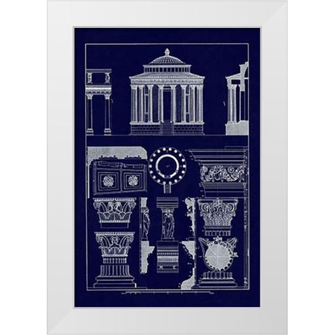 Temple of Vesta at Tivoli, Incantana at Salonichi (Blueprint) White Modern Wood Framed Art Print by Buhlmann, J.
