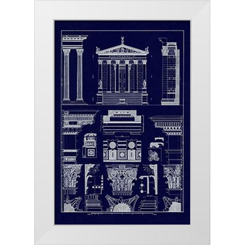 Temples of Antonius, Castor and Mars (Blueprint) White Modern Wood Framed Art Print by Buhlmann, J.