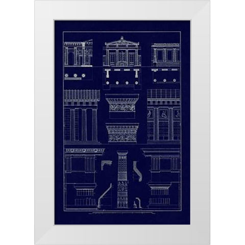 Doric Order, Temple of Zeus and Cased Column (Blueprint) White Modern Wood Framed Art Print by Buhlmann, J.