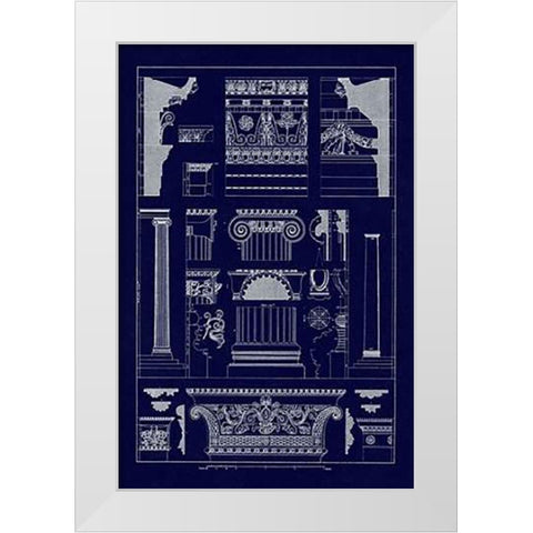 Entablatures and Capitals (Blueprint) White Modern Wood Framed Art Print by Buhlmann, J.