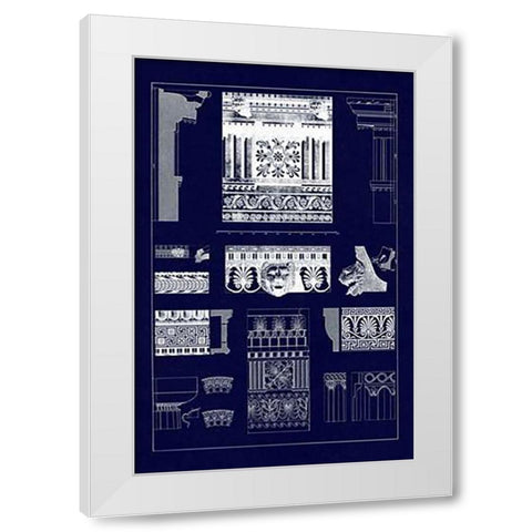 Entablatures, Terracottas and Cymas (Blueprint) White Modern Wood Framed Art Print by Buhlmann, J.