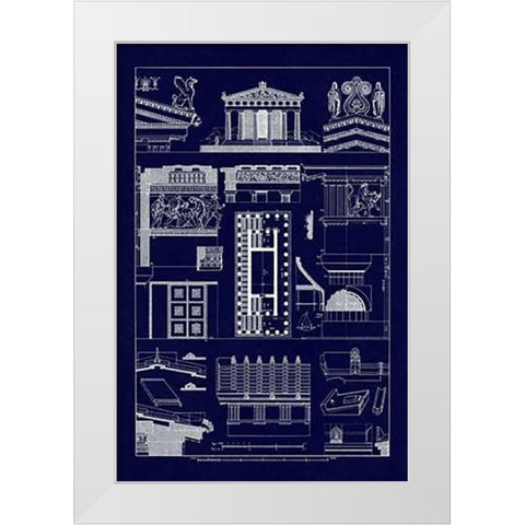 Temples and Roofings (Blueprint) White Modern Wood Framed Art Print by Buhlmann, J.