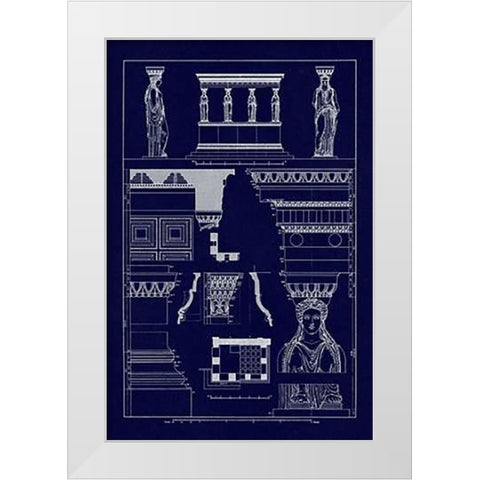 Porch of the Caryatids (Blueprint) White Modern Wood Framed Art Print by Buhlmann, J.