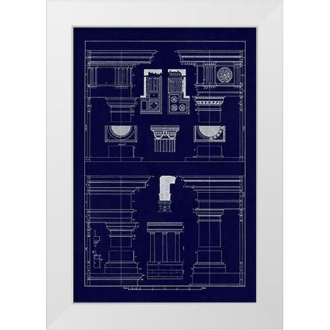 Doric, Tuscan Orders and Columns (Blueprint) White Modern Wood Framed Art Print by Buhlmann, J.