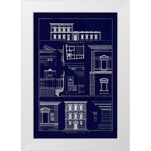 Palazzos Pandolfini and Bartolini at Florence (Blueprint) White Modern Wood Framed Art Print by Buhlmann, J.