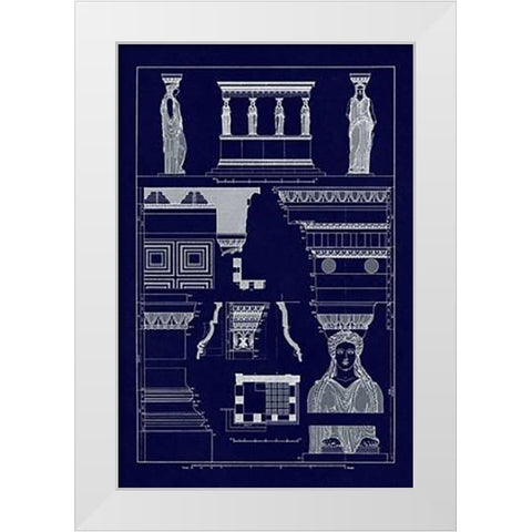 Porch of Caryatids, PolyMuseumome (Blueprint) White Modern Wood Framed Art Print by Buhlmann, J.