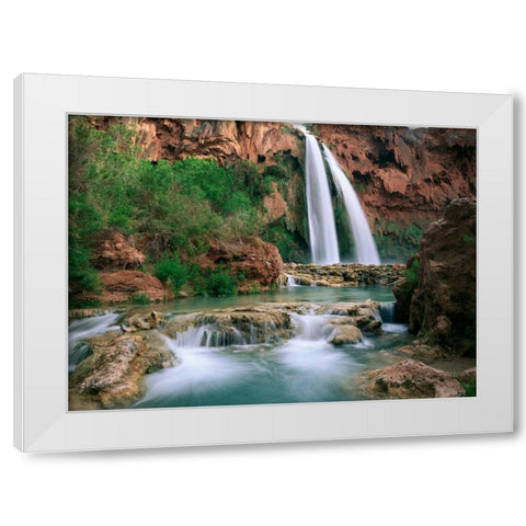 Havasu Creek, lined with Cottonwood trees, Havasu Falls, Grand Canyon, Arizona White Modern Wood Framed Art Print by Fitzharris, Tim