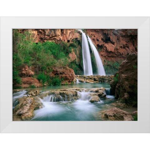 Havasu Creek, lined with Cottonwood trees, Havasu Falls, Grand Canyon, Arizona White Modern Wood Framed Art Print by Fitzharris, Tim