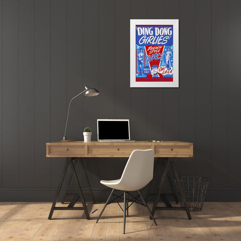 Vintage Vices: Ding Dong Girlies White Modern Wood Framed Art Print by Vintage Vices