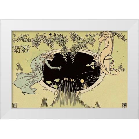 Frog Prince - The Fountain White Modern Wood Framed Art Print by Crane, Walter