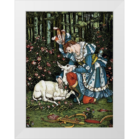 Hind in the Wood - In the Forest White Modern Wood Framed Art Print by Crane, Walter