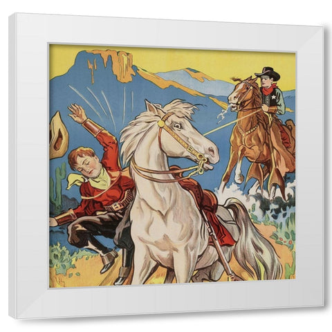 Vintage Westerns: Vanishing men - Detail White Modern Wood Framed Art Print by Unknown