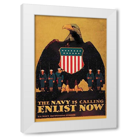 WWI: Navy is Calling: Enlist Now White Modern Wood Framed Art Print by Britton