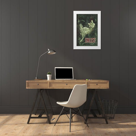 WWI: Enlist (Sinking Lusitania Victim) White Modern Wood Framed Art Print by Spear, Fred