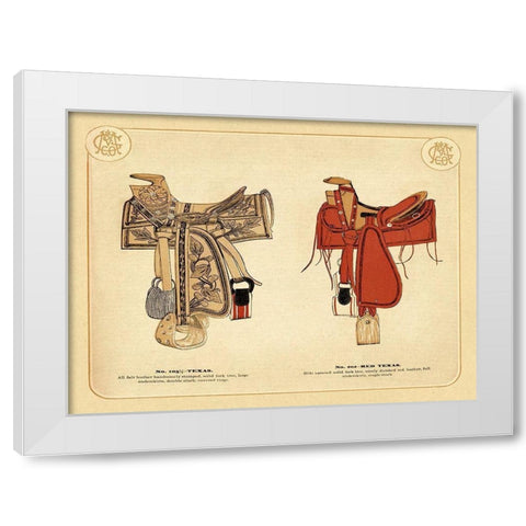 Saddles and Tack: Texas and Red Texas Saddles White Modern Wood Framed Art Print by Unknown