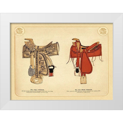 Saddles and Tack: Texas and Red Texas Saddles White Modern Wood Framed Art Print by Unknown
