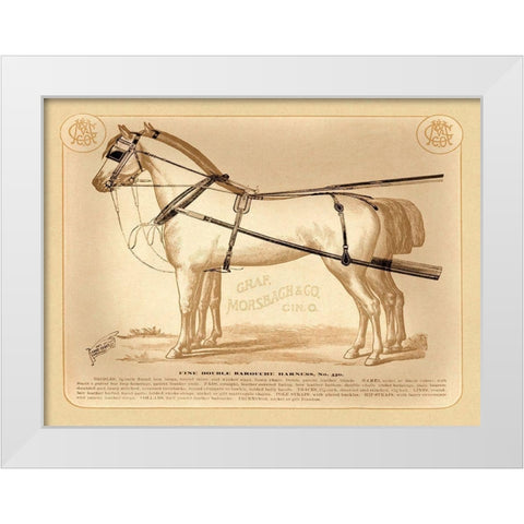 Saddles and Tack: Fine Double Barouche Harness White Modern Wood Framed Art Print by Unknown