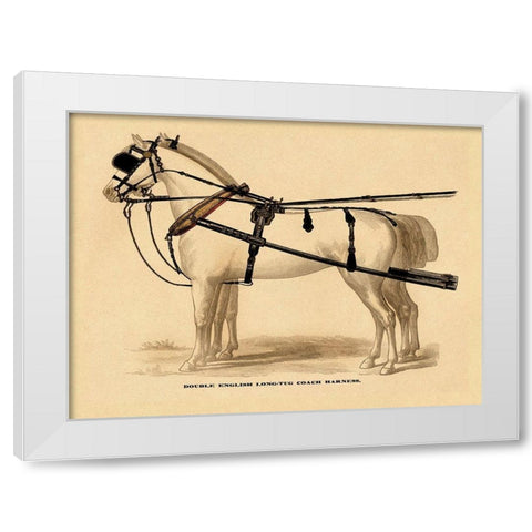 Saddles and Tack: Double English Long-Tug Coach,Sport,Competition,Sports,Play,win,score Harness White Modern Wood Framed Art Print by Unknown
