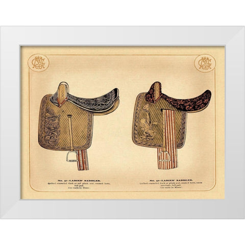Saddles and Tack: Ladies Saddles #1 White Modern Wood Framed Art Print by Unknown