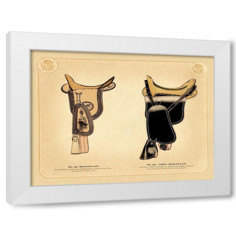 Saddles and Tack: McClellan Saddles #1 White Modern Wood Framed Art Print by Unknown