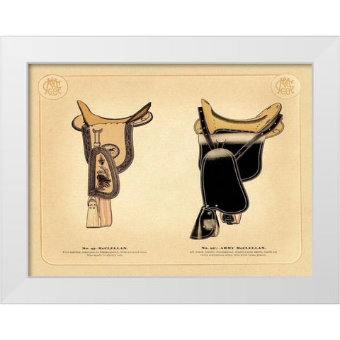Saddles and Tack: McClellan Saddles #1 White Modern Wood Framed Art Print by Unknown