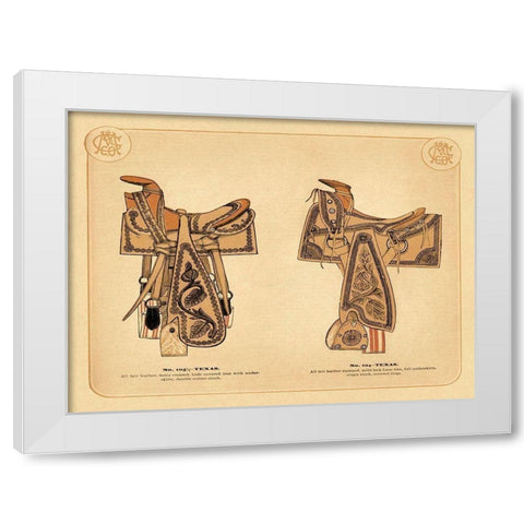 Saddles and Tack: Texas Saddles White Modern Wood Framed Art Print by Unknown