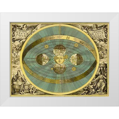 Maps of the Heavens: Sceno Systematis Copernicani White Modern Wood Framed Art Print by Cellarius, Andreas