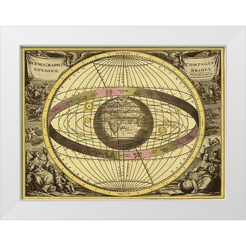 Maps of the Heavens: Scenographia Compagis Mundanae Brahea White Modern Wood Framed Art Print by Cellarius, Andreas