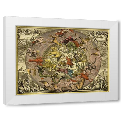 Maps of the Heavens: Hemisphaeriibore Alis Coelietterrae White Modern Wood Framed Art Print by Cellarius, Andreas