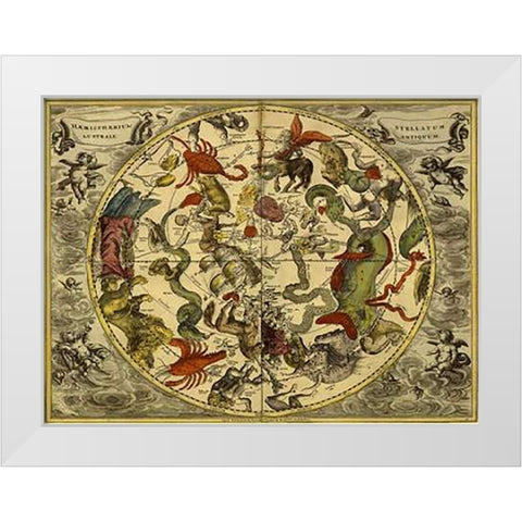 Maps of the Heavens: Haemisphaerium Stellatum Australe Antiquum White Modern Wood Framed Art Print by Cellarius, Andreas
