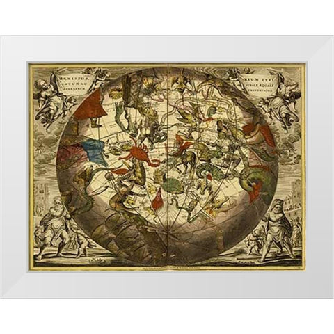 Maps of the Heavens: Haemisphaerium Stellatum Australe Aequali White Modern Wood Framed Art Print by Cellarius, Andreas