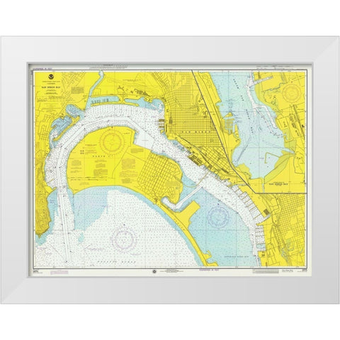 Nautical Chart - San Diego Bay ca. 1974 White Modern Wood Framed Art Print by NOAA Historical Map and Chart Collection