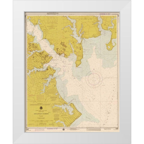 Nautical Chart - Annapolis Harbor ca. 1975 - Sepia Tinted White Modern Wood Framed Art Print by NOAA Historical Map-Chart