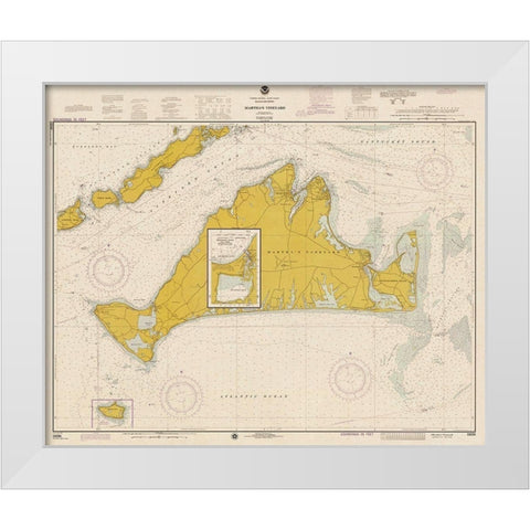 Nautical Chart - Marthas Vineyard ca. 1975 - Sepia Tinted White Modern Wood Framed Art Print by NOAA Historical Map and Chart Collection