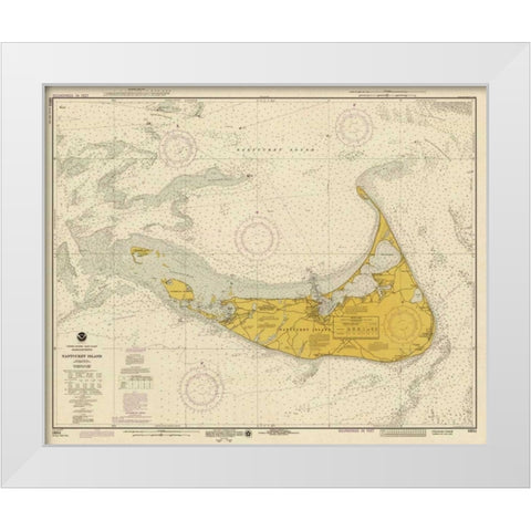 Nautical Chart - Nantucket Island ca. 1975 - Sepia Tinted White Modern Wood Framed Art Print by NOAA Historical Map-Chart