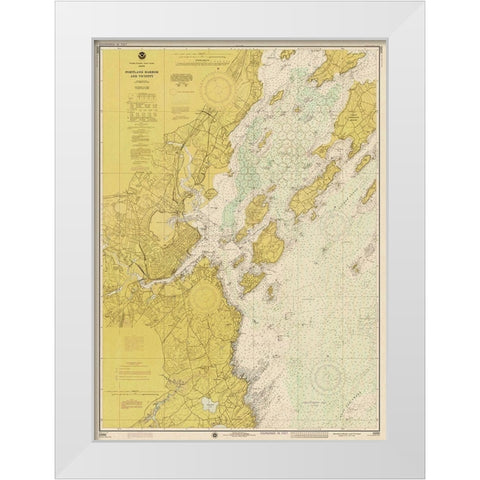 Nautical Chart - Portland Harbor and Vicinity ca. 1974 - Sepia Tinted White Modern Wood Framed Art Print by NOAA Historical Map and Chart Collection
