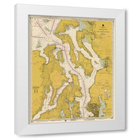 Nautical Chart - Admiralty Inlet and Puget Sound to Seattle ca. 1975 - Sepia Tinted White Modern Wood Framed Art Print by NOAA Historical Map and Chart Collection